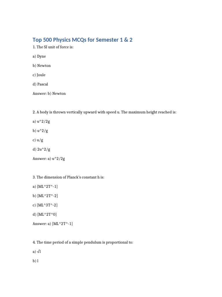 Top 500 Physics MCQs | PDF | Elasticity (Physics) | Deformation ...
