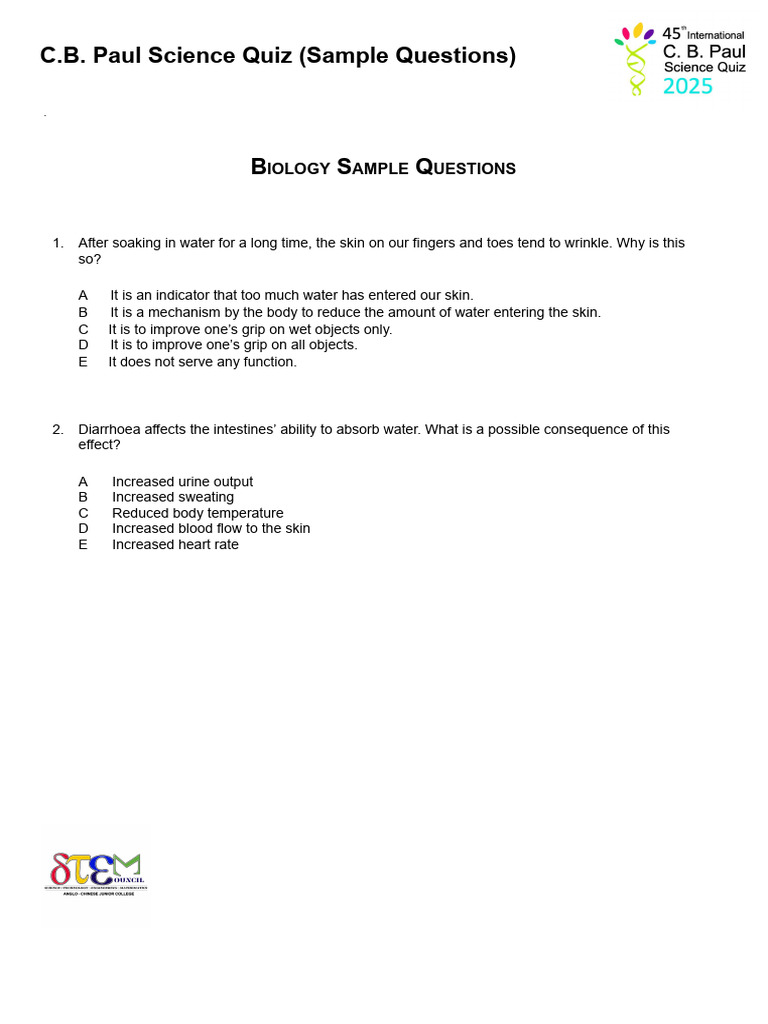 C.B. Paul Science Quiz Overview | PDF | Chemistry | Physical Chemistry