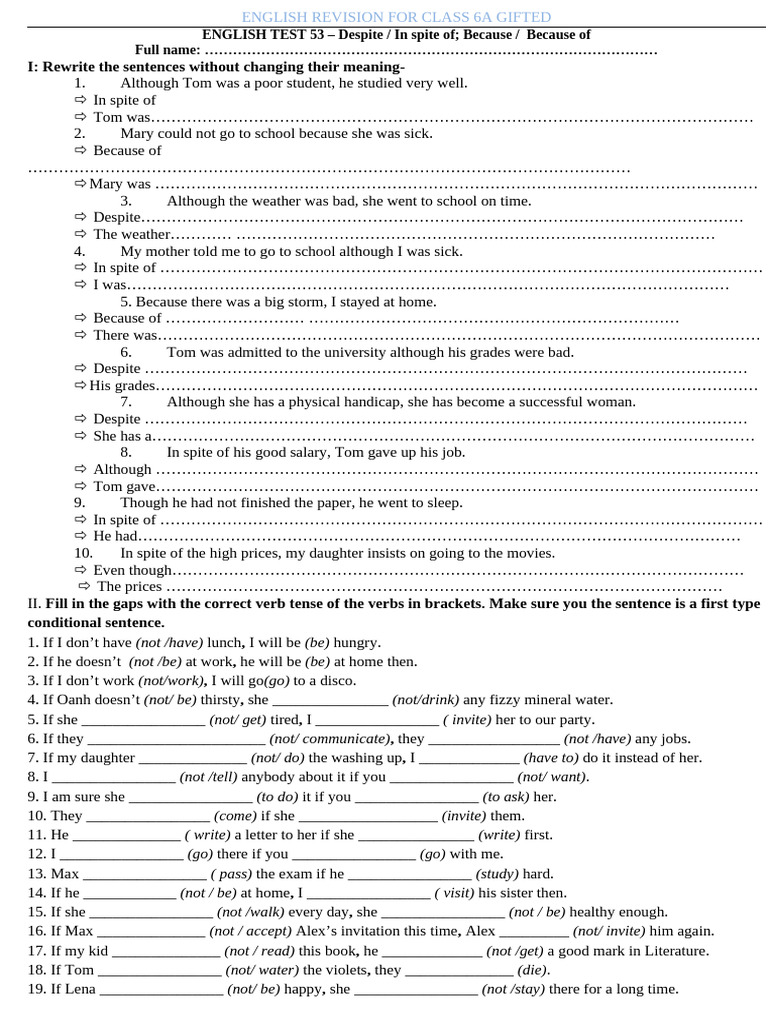 Lesson 53 - Despite - in Spite of | PDF