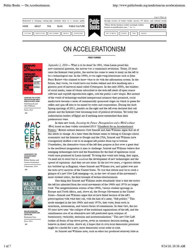 Turner Public Books On Accelerationism | PDF | Neoliberalism | Capitalism