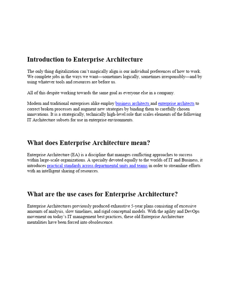 Introduction to Enterprise Architecture | PDF | Enterprise Architecture ...