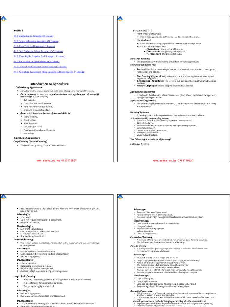 Agriculture Form 1 Notes Pdf Soil Agriculture