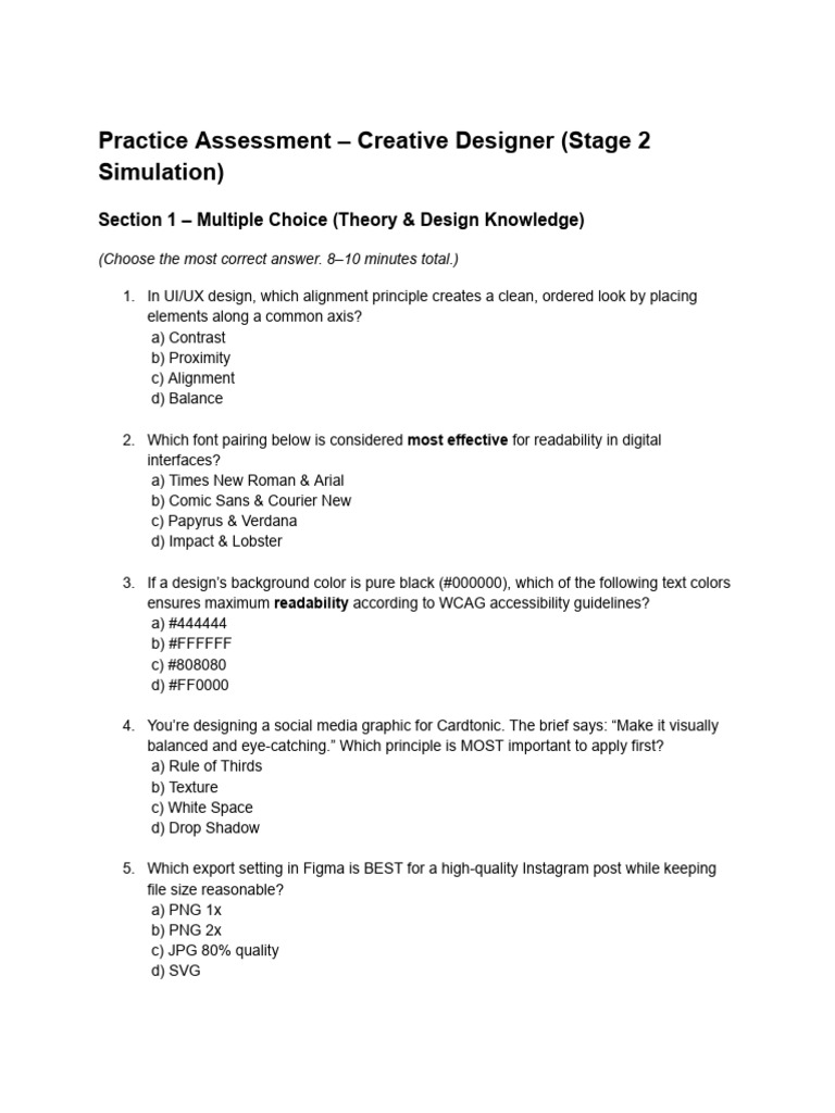 Creative Designer Assessment Practice Test | PDF | Page Layout | Typefaces