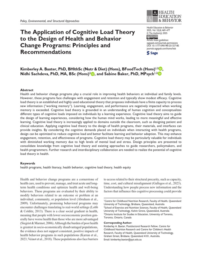 Cognitive Load Theory in Health Programs | PDF | Learning | Cognitive ...