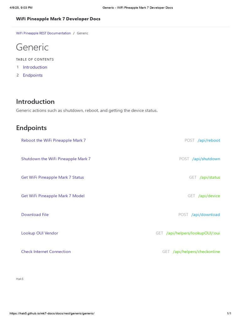 Generic - WiFi Pineapple Mark 7 Developer Docs | PDF