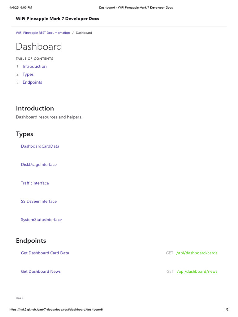 WiFi Pineapple Mark 7 Dashboard Docs | PDF