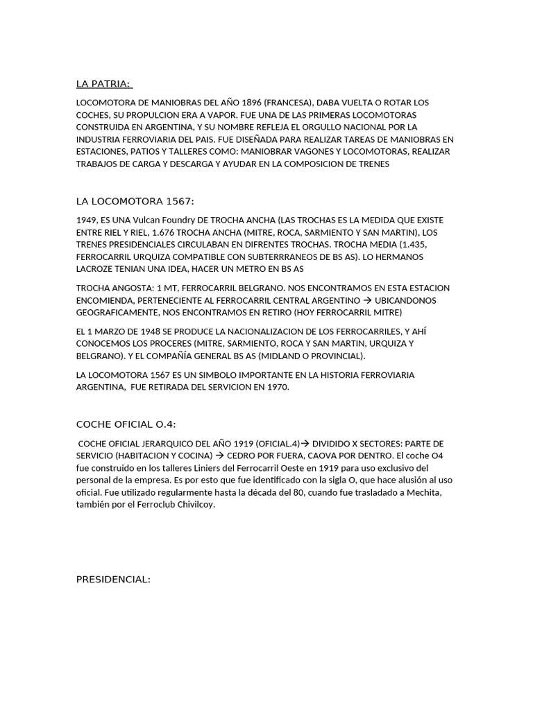 Texto de Las Locomotoras y Coch