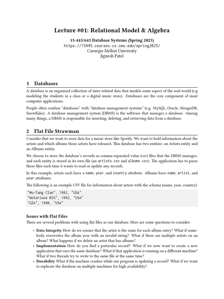 Relational Model & Algebra Overview | PDF | Databases | Relational Model