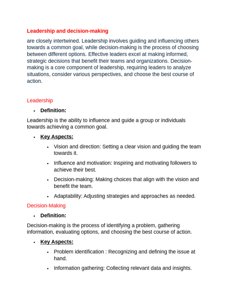 Leadership and Decision-Making Skills | PDF | Leadership | Decision Making