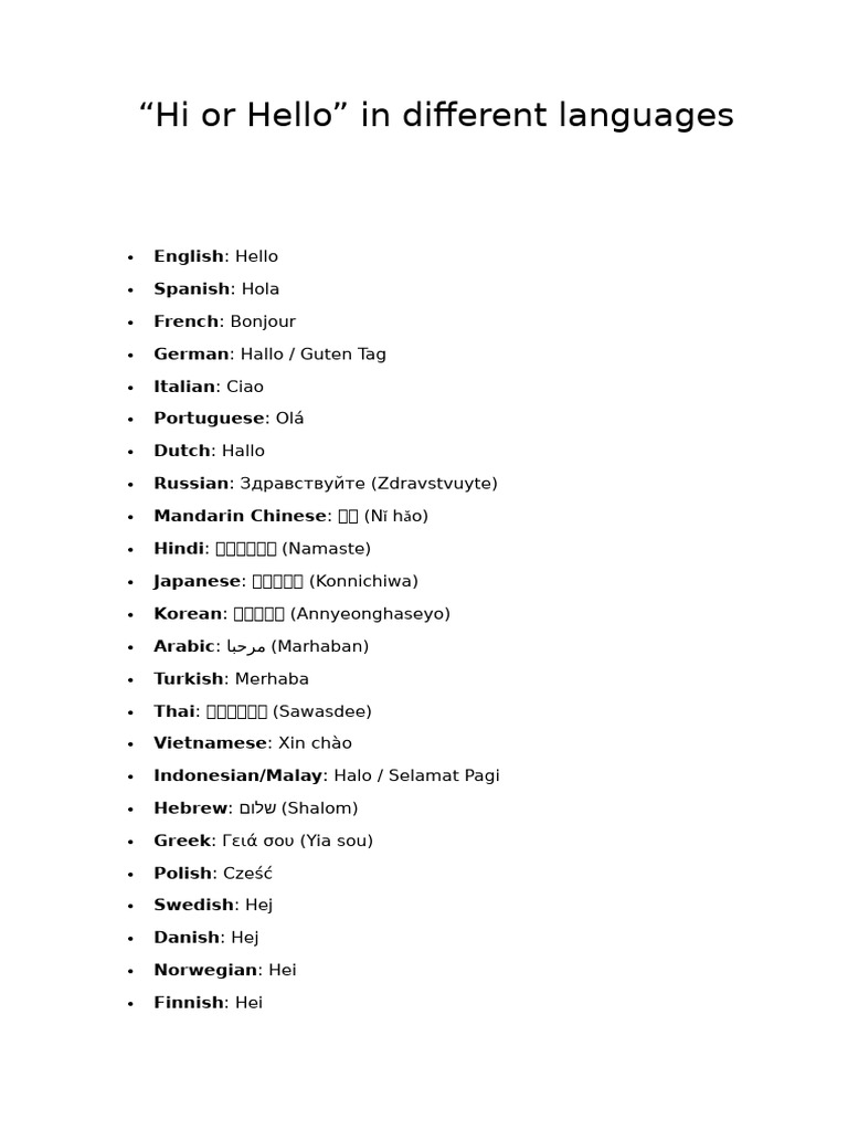 Greetings in Global Languages | PDF