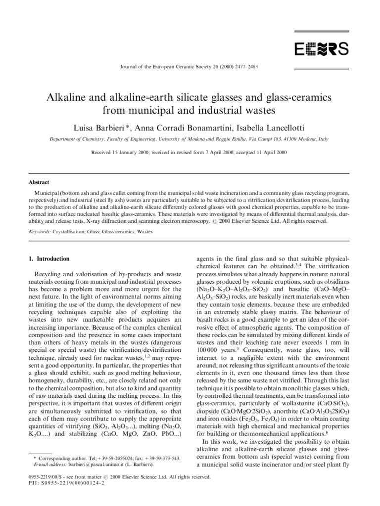 Alkaline Silicate Glasses from Waste | PDF | Glasses | Amorphous Solid