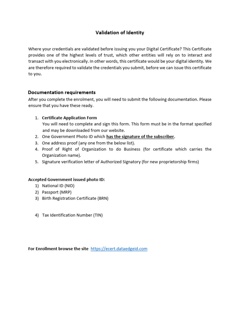 Digital Certificate Identity Validation Guide | PDF