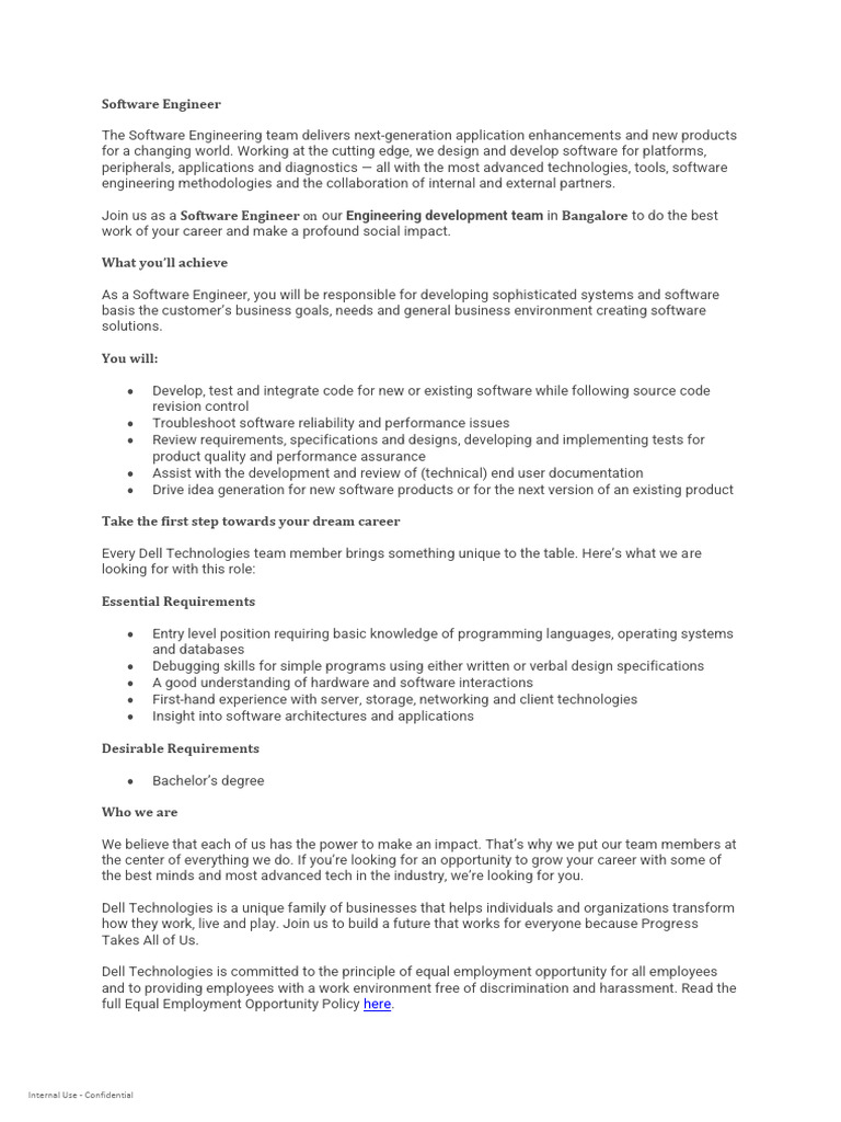 Software Engineer Role at Dell Bangalore | PDF | Software | Software ...