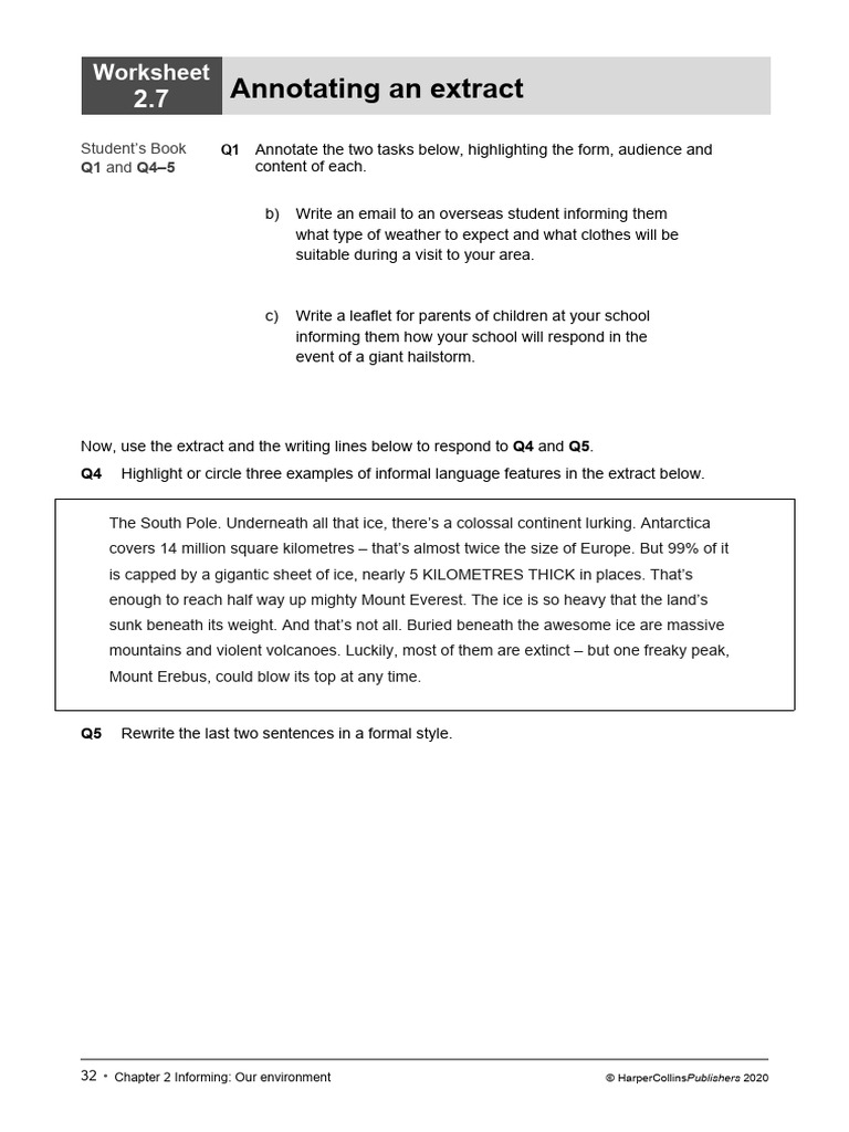 Annotating An Extract: Worksheet | PDF