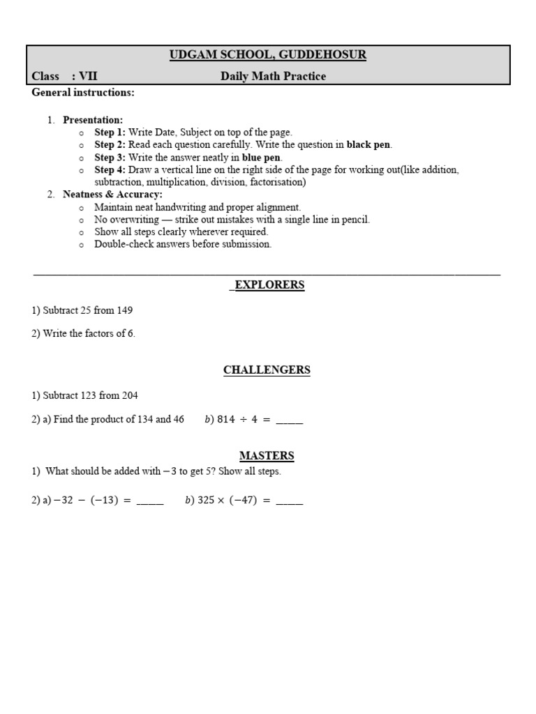 Daily Math Practice for Class VII | PDF