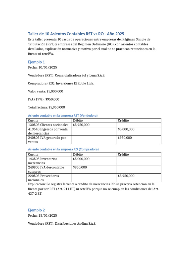 Asientos Contables RST vs RO 2025 | PDF | Factura | Impuesto al valor ...