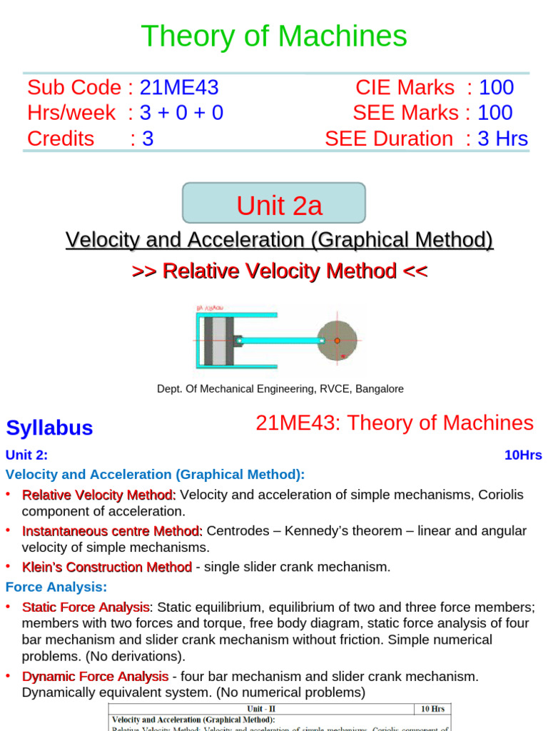 02 21ME43 TOM Unit 2a Relative Velocity Method r1 | PDF | Acceleration ...