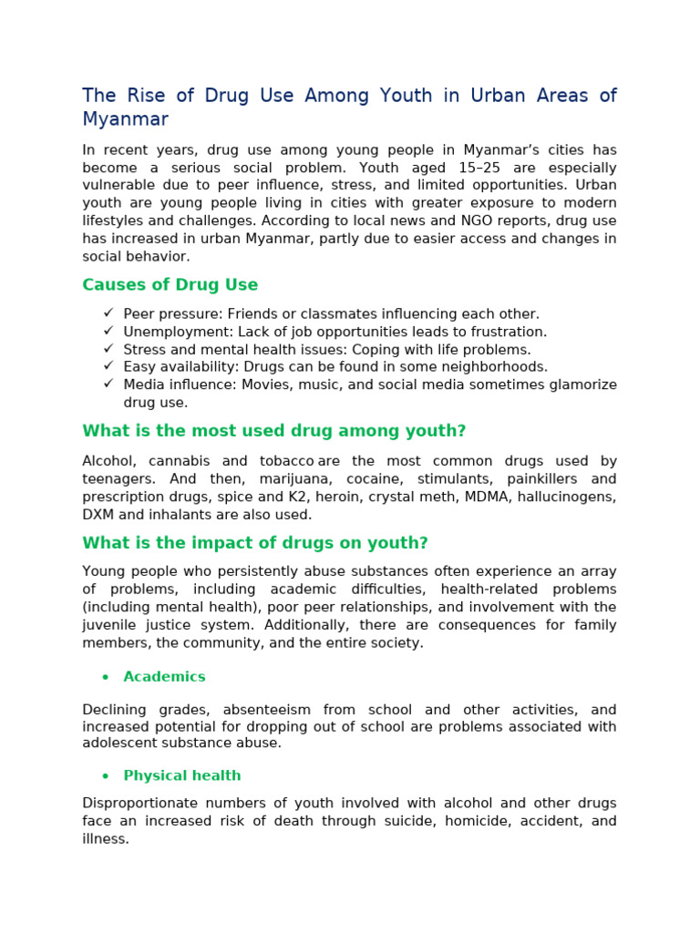 Youth Drug Use Crisis in Urban Myanmar | PDF | Substance Abuse ...