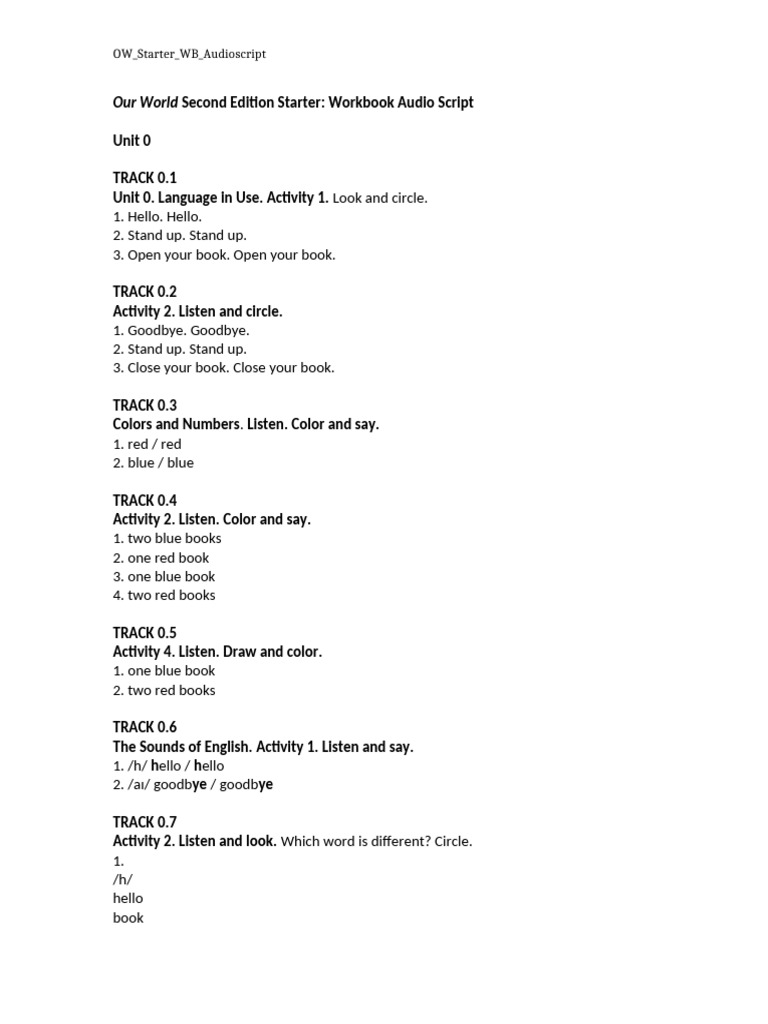 Our World Starter Workbook Audio Script | PDF
