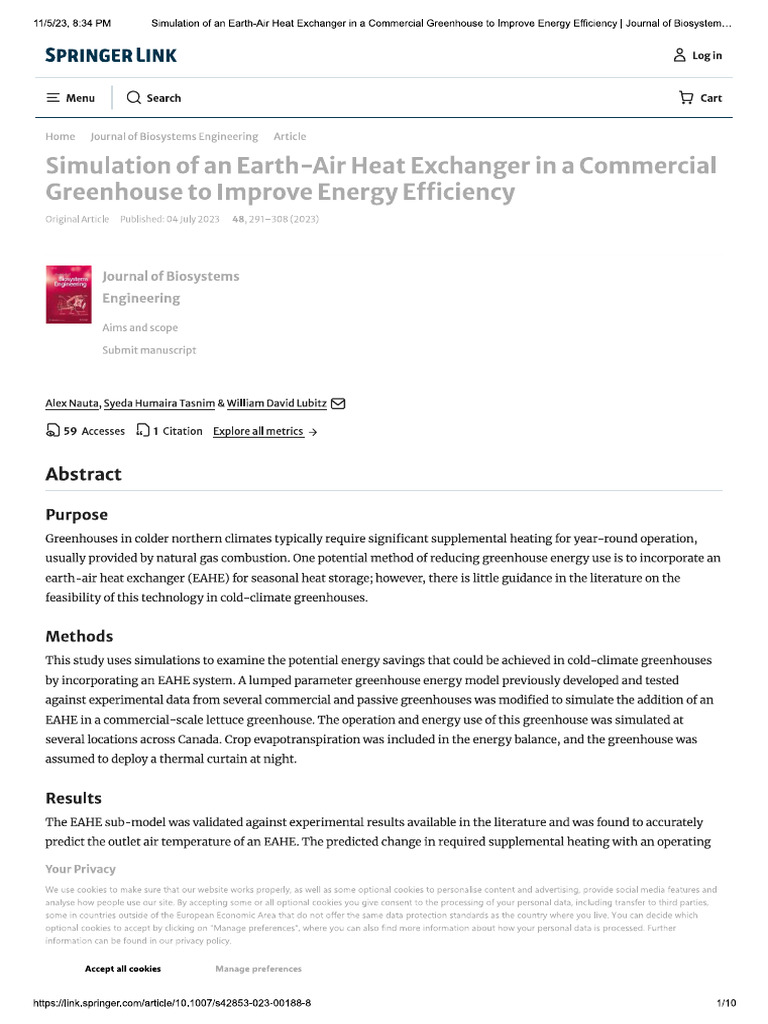 Simulation of an Earth-Air Heat Exchanger | PDF
