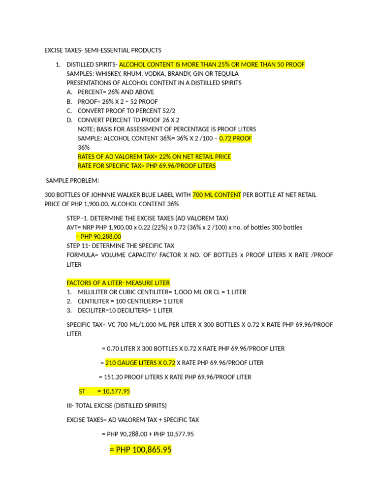 Excise Taxes Tar Rev 4b | PDF | Litre | Alcoholic Beverages