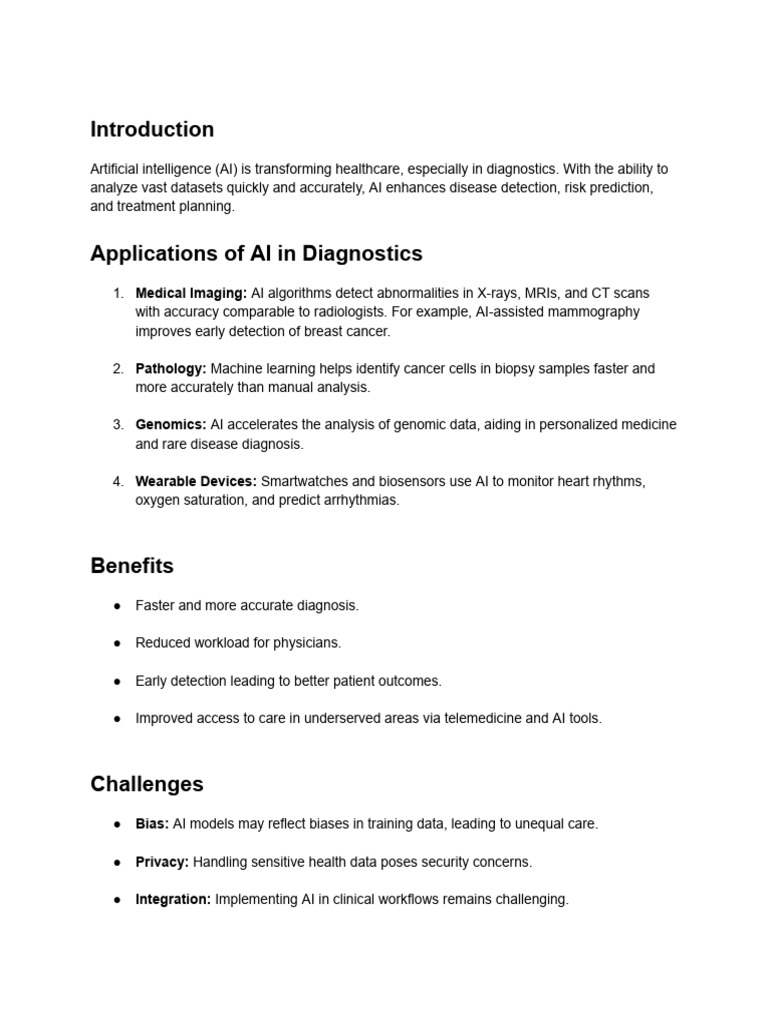 AI Innovations in Medical Diagnostics | PDF