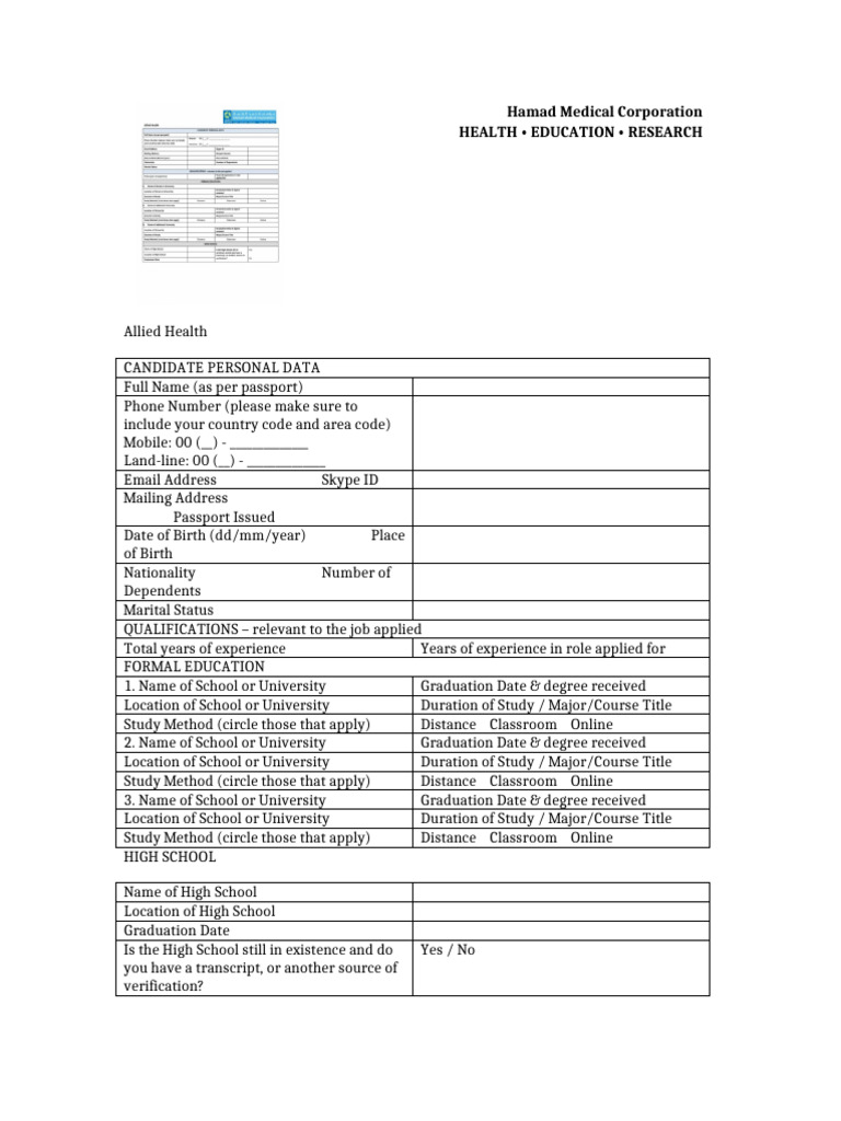 Hamad Medical Corporation CV Template | PDF
