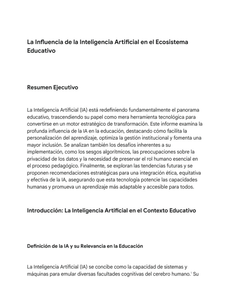 Impacto de la IA en la Educación Actual | PDF | Inteligencia artificial ...
