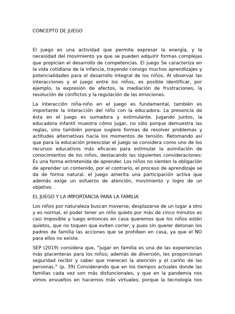 El Juego en Preescolar | PDF | Aprendizaje | Educación de la primera ...