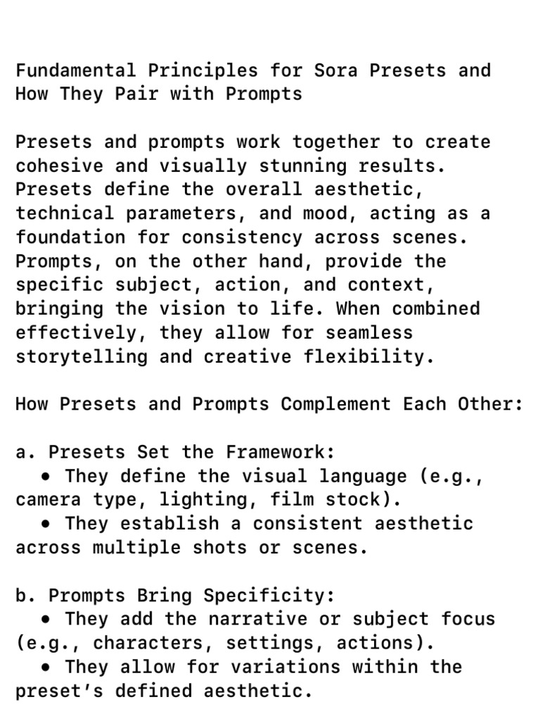 Understanding Sora Presets and Prompts | PDF | Camera
