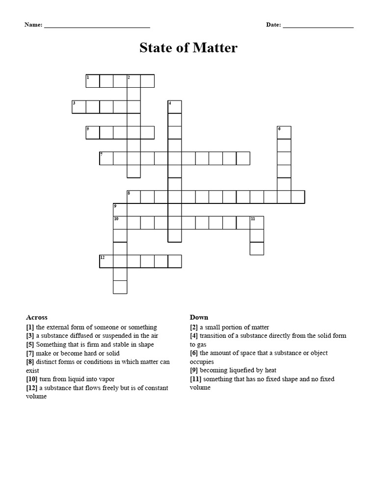 States of Matter Crossword Puzzle | PDF | Physics | Physical Phenomena