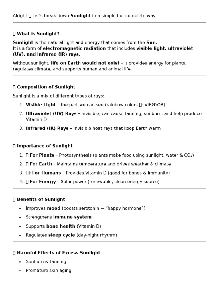 Understanding Sunlight's Impact on Life | PDF