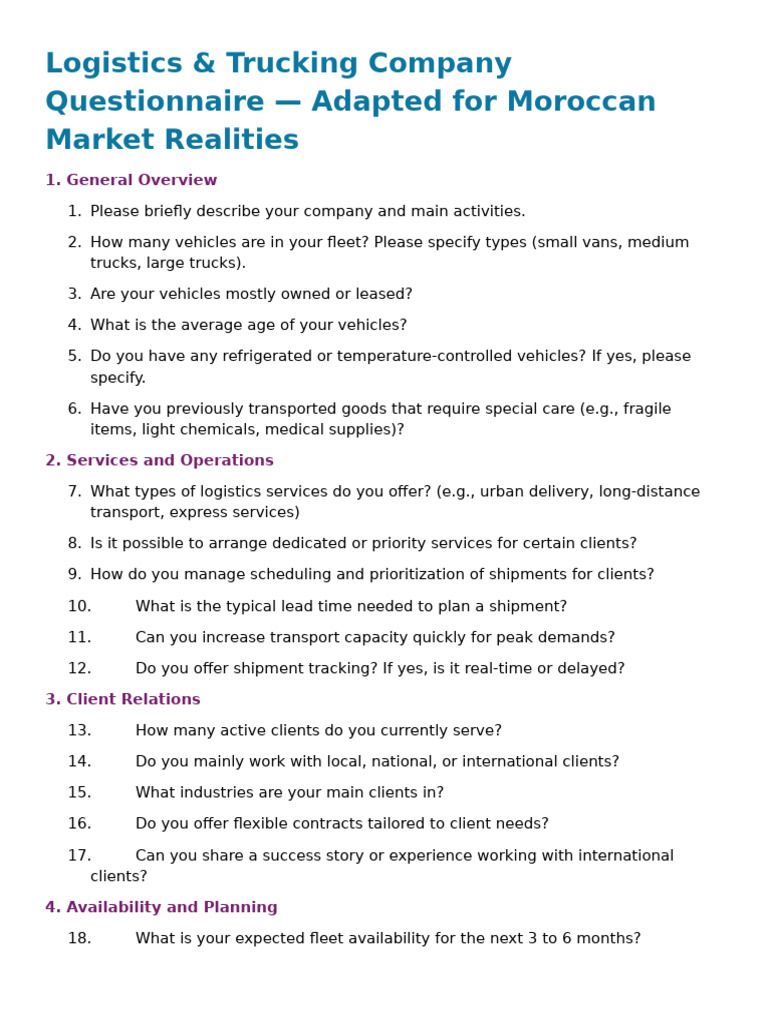 Logistic Companies Questionnaire For Faisal. | PDF | Transport | Logistics