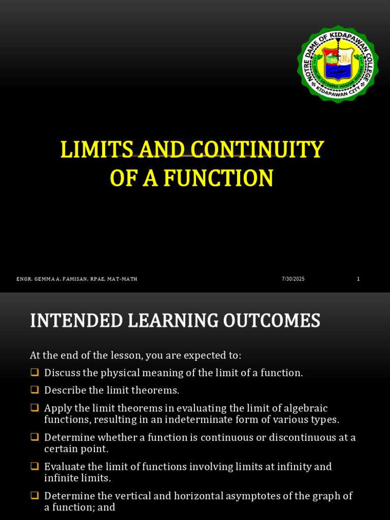 Limits and Continuity of Functions | PDF | Limit (Mathematics ...
