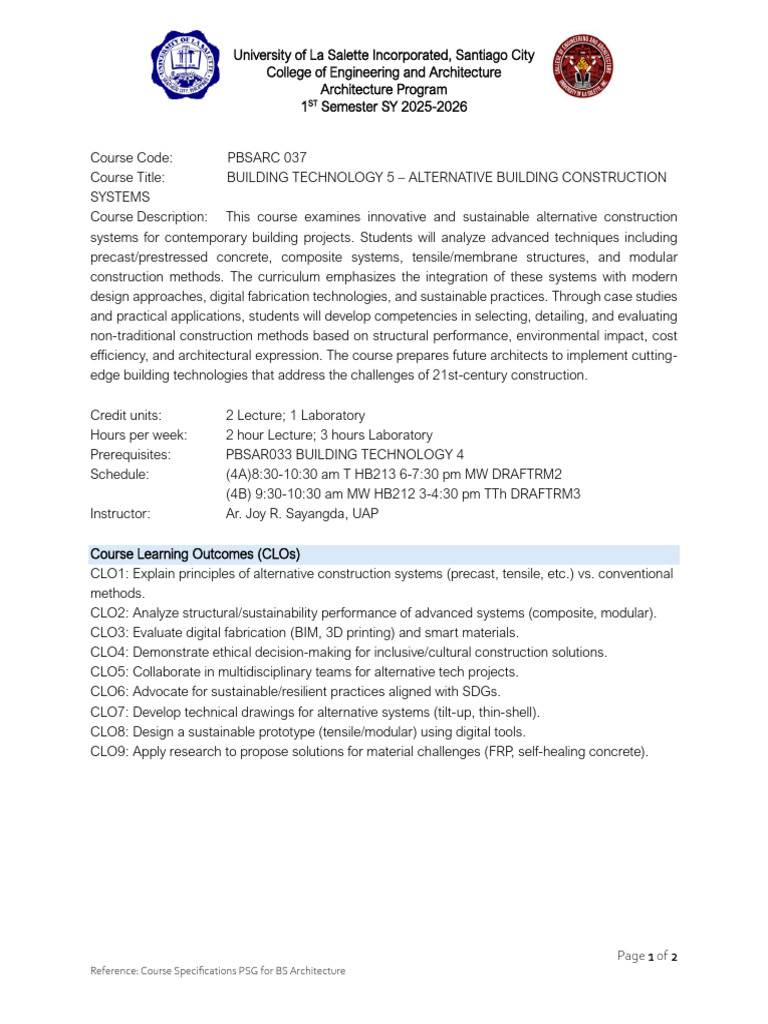 25-1 Course Outline PBSARC037 BT 5 | PDF | Precast Concrete | Concrete