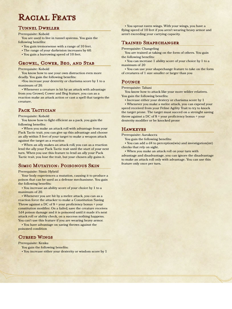 D&D 5E Racial Feats Overview | PDF | Role Playing Games