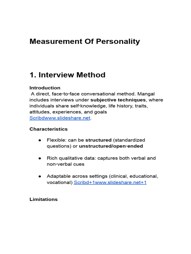 Measurement Personality | PDF | Psychological Concepts | Cognition