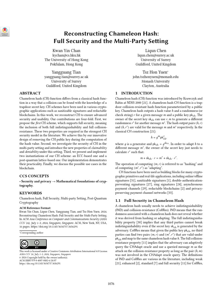 Full Security in Chameleon Hash Functions | PDF | Cryptography ...