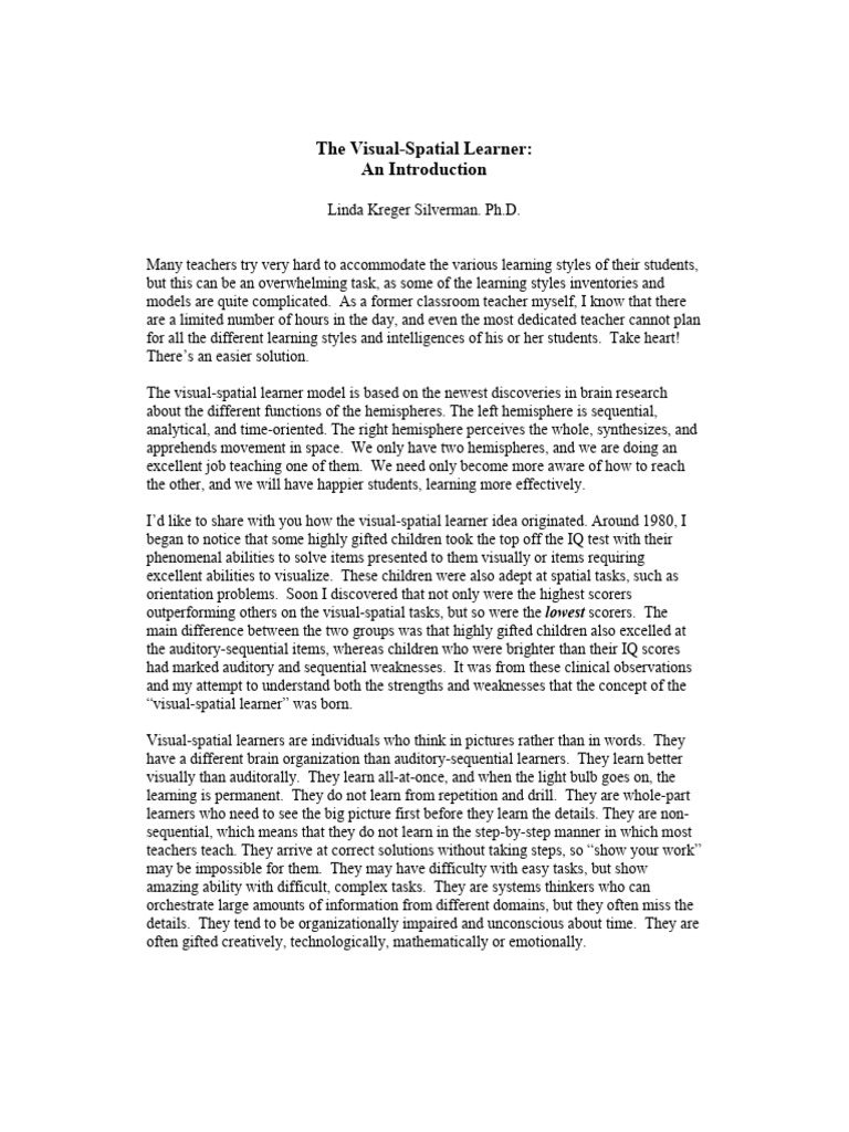 The Visual-Spatial Learner | PDF | Learning Styles | Learning