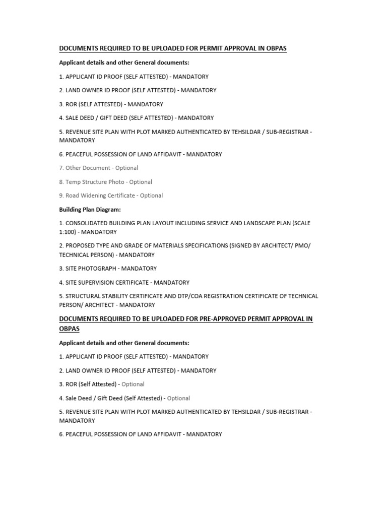 OBPAS Permit Approval Document Requirements | PDF