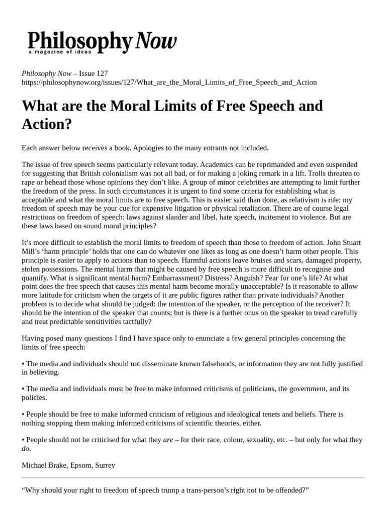 Moral Limits of Free Speech Explored | PDF | Freedom Of Speech | Toleration