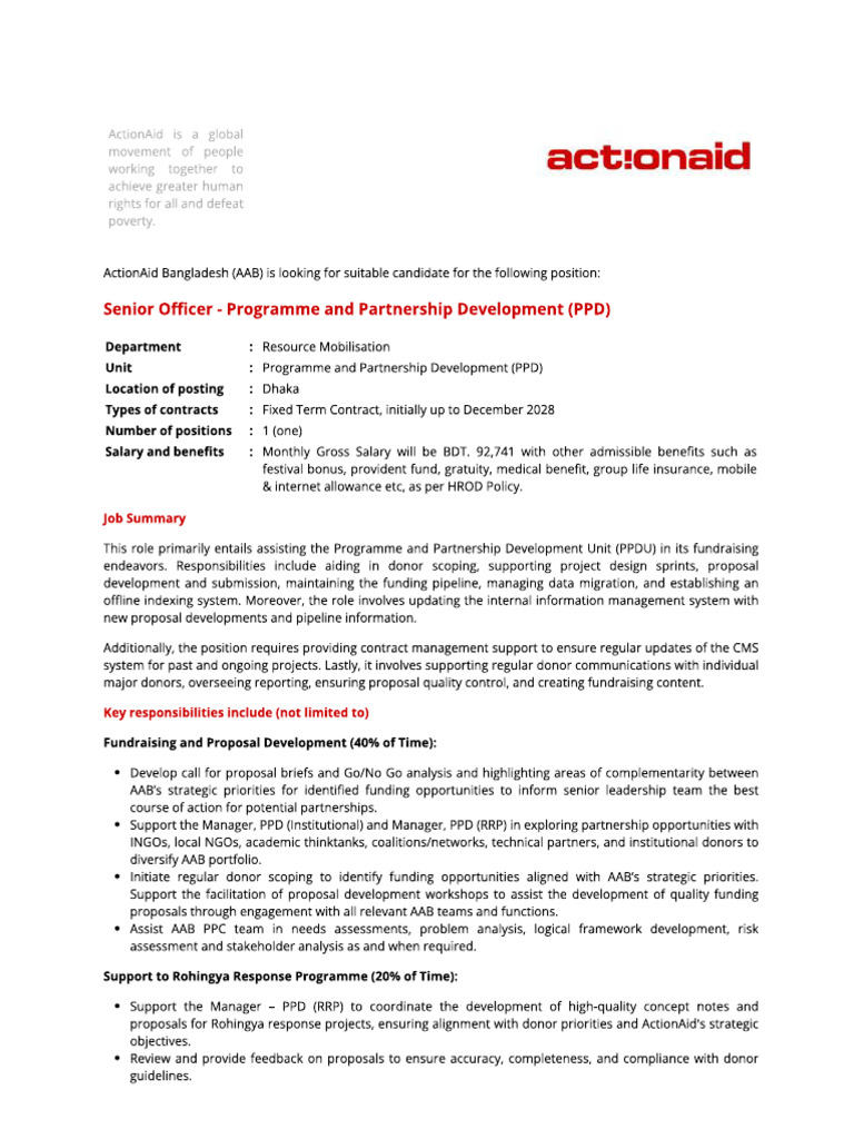 Actionaid - Senior Officer - Programme and Partnership Development (PPD ...