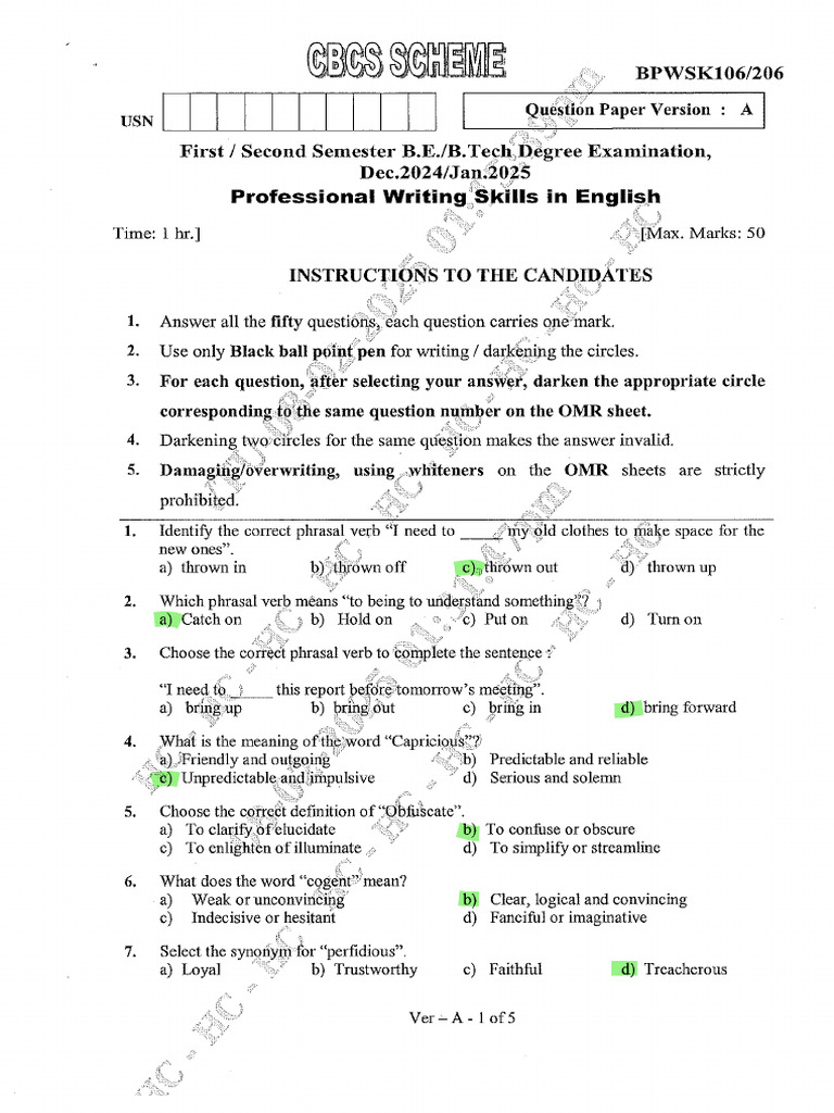 BPWSK206 Mcqs | PDF