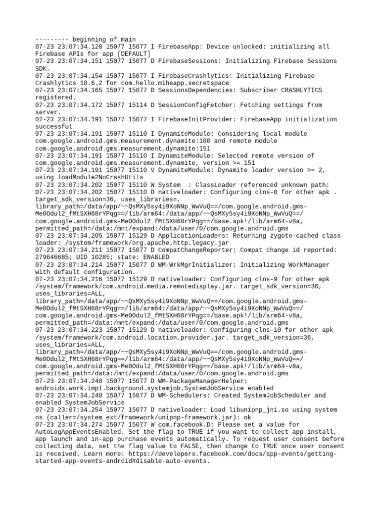 Com - Hello.miheapp - Secretspace Logcat | PDF | Java (Programming ...