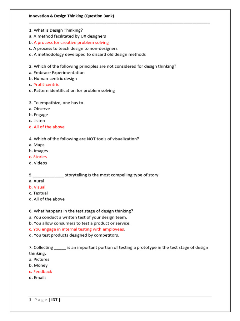 Design Thinking Question Bank | PDF | Design Thinking | Software ...
