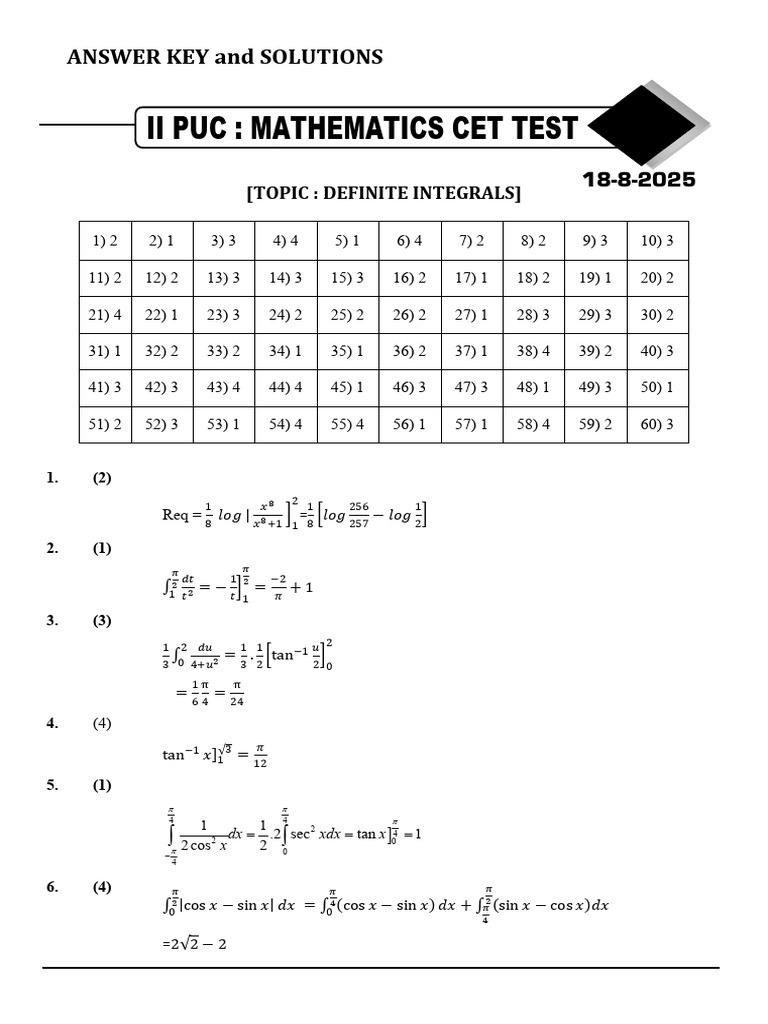 Definite Integrals Answer Key | PDF | Chess Theory | Chess