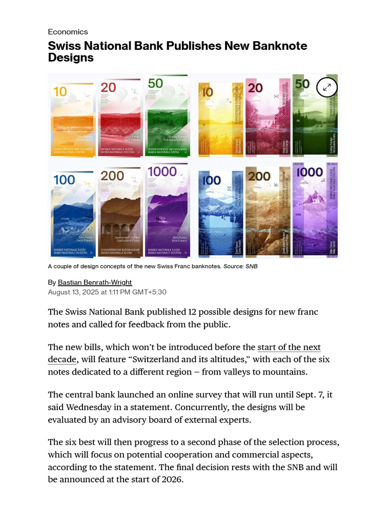 New Swiss Franc Banknote Designs Unveiled | PDF