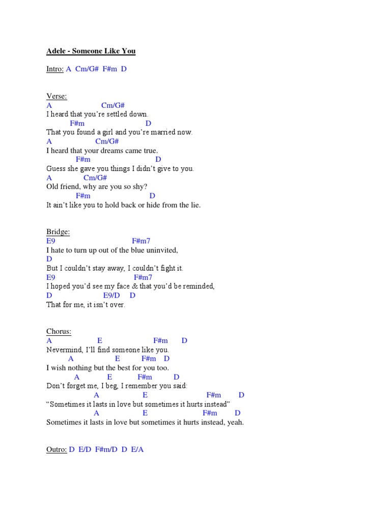 Adele Someone Like You Chords Pdf