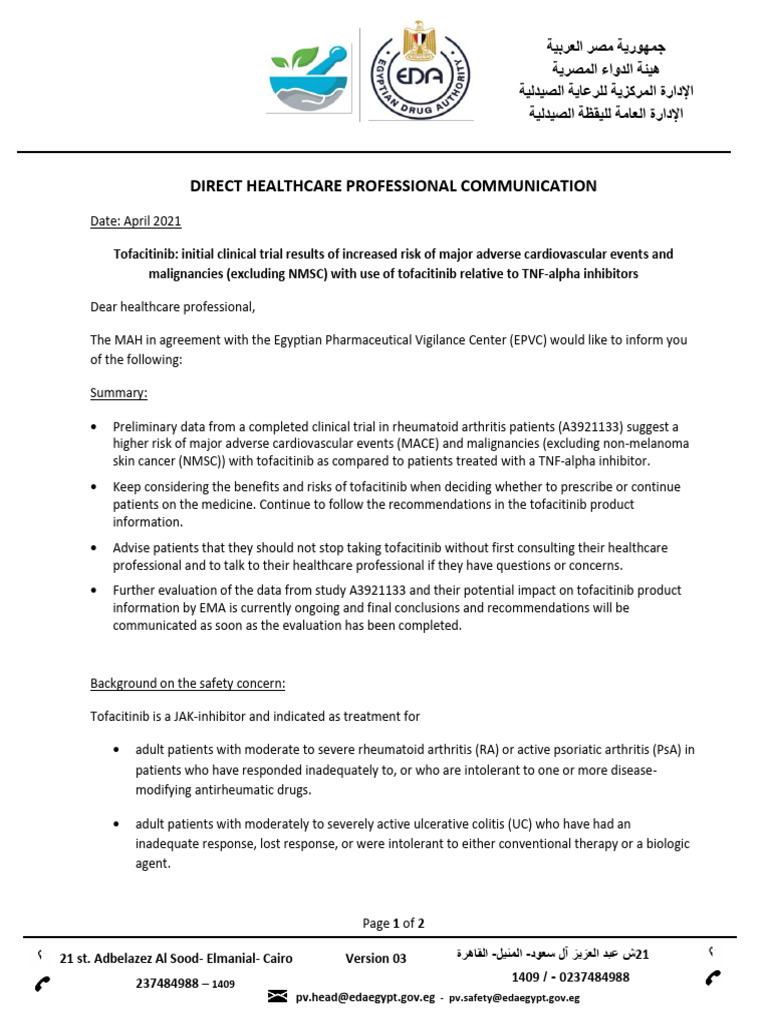 CA of Pharmaceutical Care Newsletters Tofacitinib Updated Safety ...