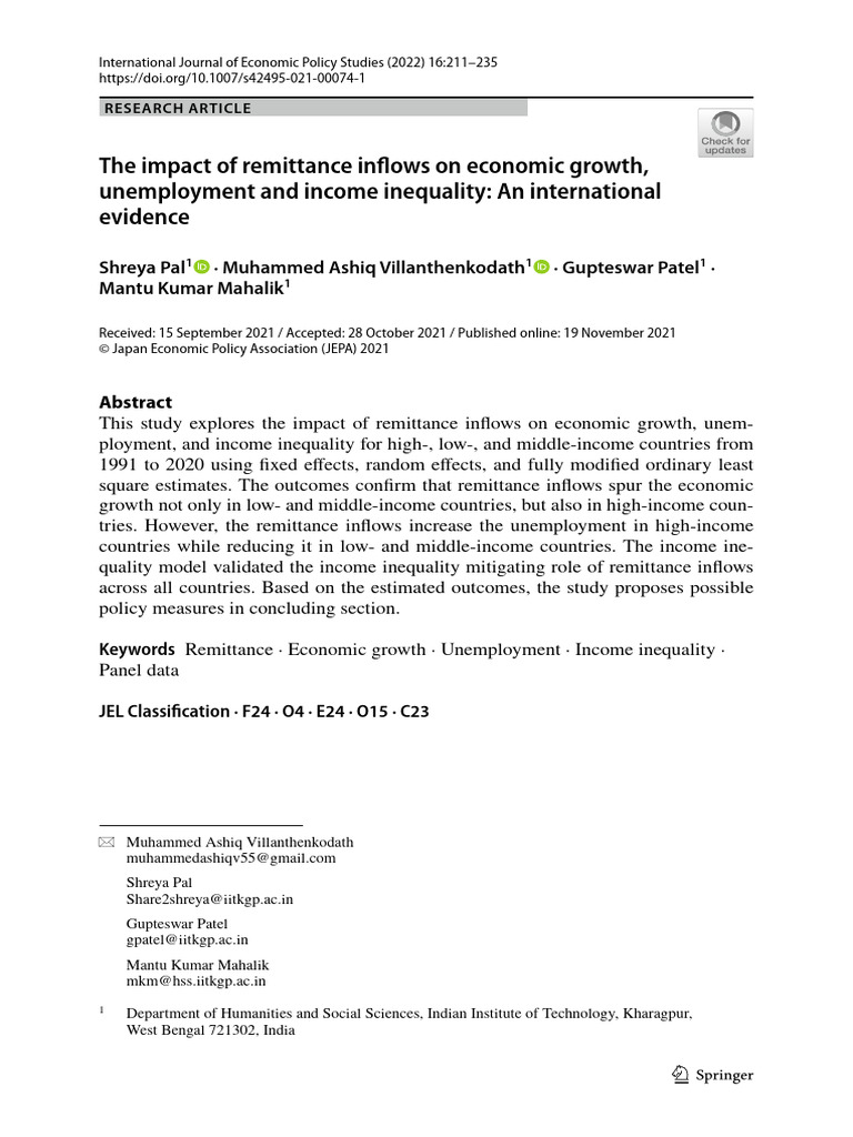 The Impact of Remittance Inflo | PDF | Economic Growth | Gross Domestic ...